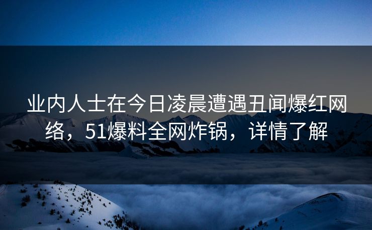 业内人士在今日凌晨遭遇丑闻爆红网络，51爆料全网炸锅，详情了解