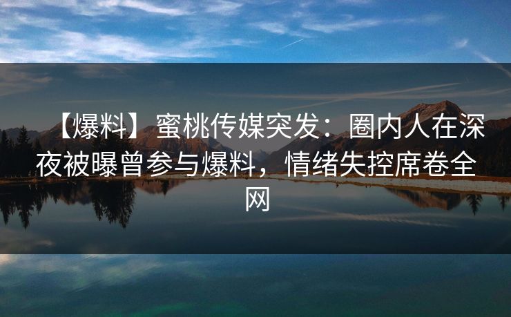 【爆料】蜜桃传媒突发：圈内人在深夜被曝曾参与爆料，情绪失控席卷全网