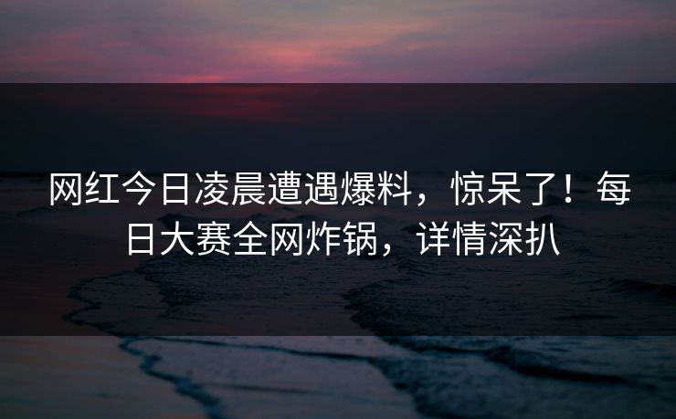 网红今日凌晨遭遇爆料，惊呆了！每日大赛全网炸锅，详情深扒