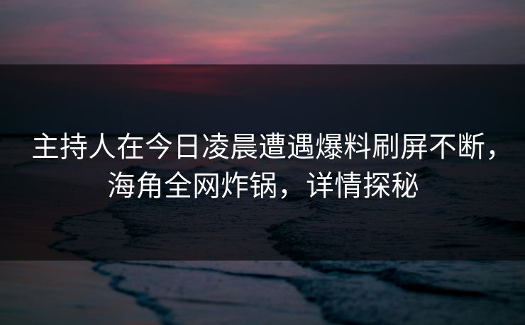 主持人在今日凌晨遭遇爆料刷屏不断，海角全网炸锅，详情探秘