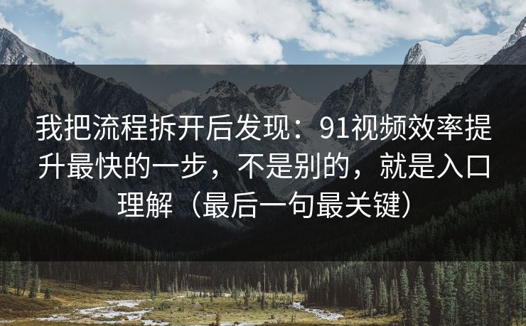 我把流程拆开后发现：91视频效率提升最快的一步，不是别的，就是入口理解（最后一句最关键）