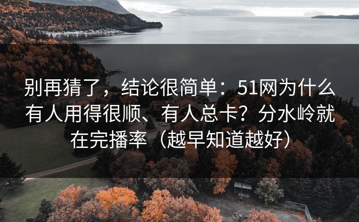 别再猜了，结论很简单：51网为什么有人用得很顺、有人总卡？分水岭就在完播率（越早知道越好）